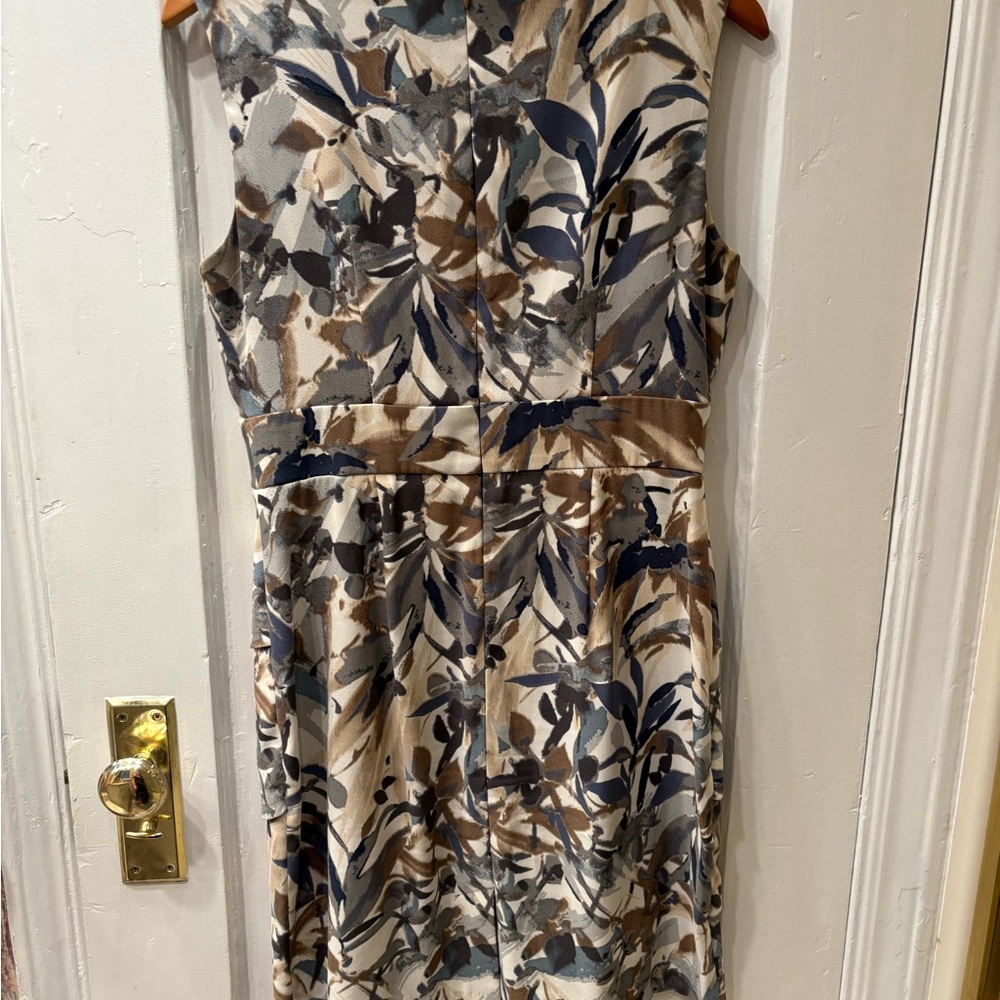 Connected Apparel Leaf Print Midi Dress in Blue and Brown